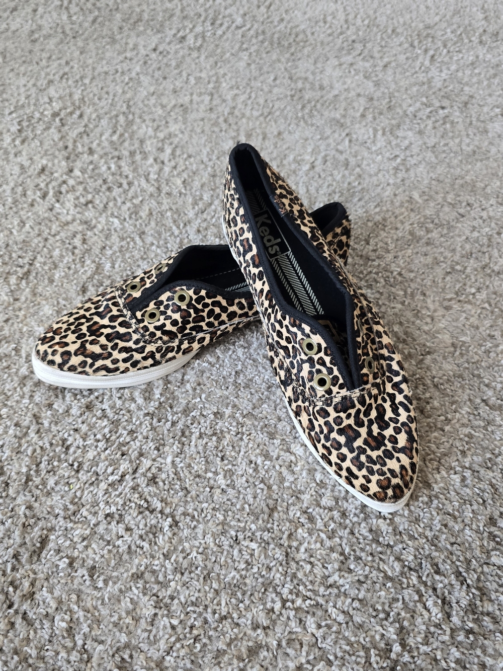 Keds Women's Leopard Print Genuine Leather Slip-On Flat Round Toe US 8.5 EU 39.5